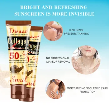 El colágeno Y los Caracoles Crema de protección solar SPF 50 ++ Hidratación de la Piel Proteger de protector Solar en el Cuidado de la Cara Previene el Daño de la Piel