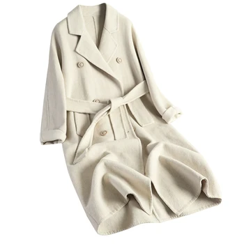 El de la Cachemira abrigo de doble cara con lana abrigo a medio anti-temporada de traje de flaco collar versión coreana de color beige abrigos