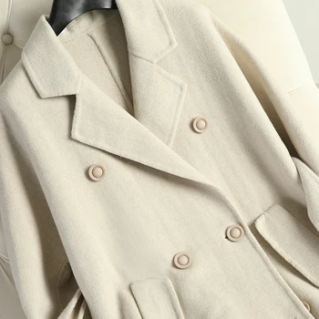 El de la Cachemira abrigo de doble cara con lana abrigo a medio anti-temporada de traje de flaco collar versión coreana de color beige abrigos