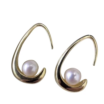 El de la naturaleza de agua dulce de la perla del pendiente con gancho de plata 925 -- AAAA alta calidad de la perla,de 18 k chapado en oro