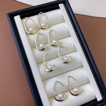 El de la naturaleza de agua dulce de la perla del pendiente con gancho de plata 925 -- AAAA alta calidad de la perla,de 18 k chapado en oro