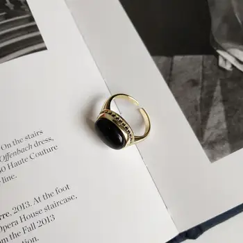 El de la plata esterlina 925 del anillo de la moda temperamento ajustable negro ágata anillo envío gratis 1493