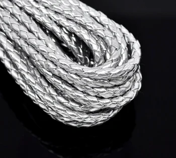 El Envío libre de 10m de color Blanco Plateado Trenzado Leatheroid Joyas Cable de 5 mm de espesor
