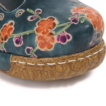 El estilo nacional Dulces Flores Comodidad Muffin de Espesor-Luz inferior antideslizante baotou con un presupuesto fijo de Cuero Manual de la Mitad de zapatillas Mori sandalias