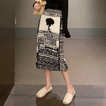El Graffiti de la Falda de las Mujeres del Otoño y el Verano de diseño de Lujo de Punto Elástico de la Falda de 2020 Alternativa Ropa