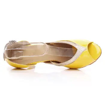El Jazz de la Salsa, Salón de baile latino amarillo zapatos de baile de baile de mujeres de gran tamaño de los zapatos de tacón alto mujer de verano de mujer zapatos de baile de 6-10 cm de tacón 7221