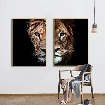 El león y la leona Lienzo Pinturas En La Pared de Arte Moderno Decorativo Posters Y las Impresiones de la Lona de Arte Fotos de Animales por Habitación