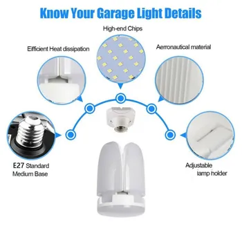 El plegamiento de la Lámpara del LED 60W E27 Garaje, Luces de Trabajo de Hogar Práctico, Duradero Ahorro de Energía de la Casa de la Lámpara