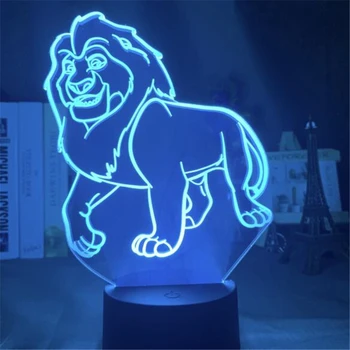 El Rey León Simba Figura 3D Ilusión Luz de la Noche de dibujos animados de Disney LED de Acrílico Toque la Lámpara de la Mesa de los Niños del Dormitorio de la Decoración de la Luz