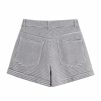 El verano de cintura alta pantalones cortos de las mujeres plaid short bolsillo Gris estilo coreano rave ropa de mujer casual pantalones cortos para mujer de la ropa