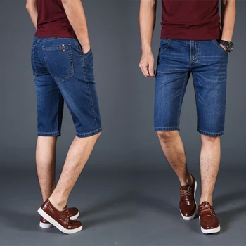 El verano de los Hombres de Estirar pantalones de Mezclilla Estilo Clásico, Casual de Negocios de Slim Jeans Corto Macho de color Azul de la Marca de Ropa de gran tamaño 40 42 44 46
