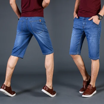 El verano de los Hombres de Estirar pantalones de Mezclilla Estilo Clásico, Casual de Negocios de Slim Jeans Corto Macho de color Azul de la Marca de Ropa de gran tamaño 40 42 44 46