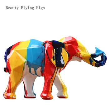 Elefante de Mascota de colores Colores Figuras Geométricas Estatua de Resina de Animales de Arte y Artesanía de la Decoración del Hogar Para la Sala de estar WSHYUFEI