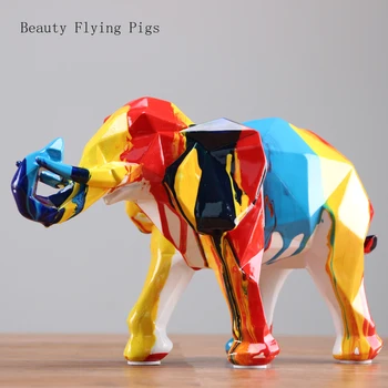 Elefante de Mascota de colores Colores Figuras Geométricas Estatua de Resina de Animales de Arte y Artesanía de la Decoración del Hogar Para la Sala de estar WSHYUFEI