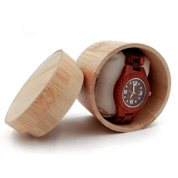 Elegante Y De Bambú, Reloj De Caja De Regalo De La Joyería De La Pantalla Cilíndrica De Caja De Almacenamiento Con La Almohada