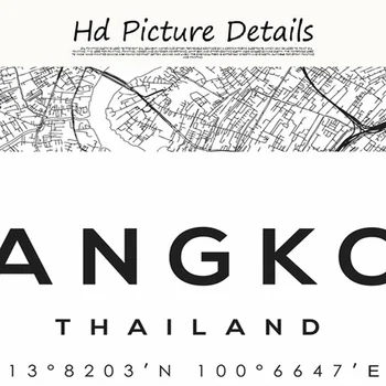 En Blanco y negro Bangkok Mapa Nórdicos Tailandia Mapa de la Ciudad de Arte de Pared con Fotografías Impresas Carteles y Grabados para la Sala de estar Decoración para el Hogar 52026