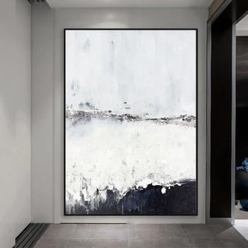 En Blanco Y negro pintado a mano Aceite de la Pintura de La Sala de estar Minimalista Moderno Pinturas Abstractas Pasillo de la Entrada de Versión Vertical 5091