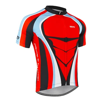 En rojo las líneas geométricas de secado rápido en bicicleta de montaña de manga corta ciclismo jersey de los hombres de la bicicleta de carretera maillot de la montaña camiseta de jersey de motocross 25646
