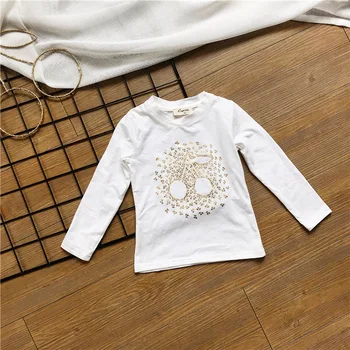 En stock niños primavera otoño de ropa de niñas niños de la moda de impresión de tops de algodón suave camiseta de bebé de 3 estilos de la ropa de los niños