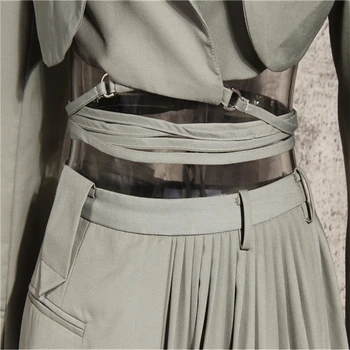 Encaje corto mujer chaquetas de cintura Alta falda asimétrica de Dos piezas traje de abrigo de las mujeres del otoño 2020 guarniciones de la Calle 1536