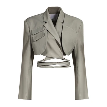Encaje corto mujer chaquetas de cintura Alta falda asimétrica de Dos piezas traje de abrigo de las mujeres del otoño 2020 guarniciones de la Calle