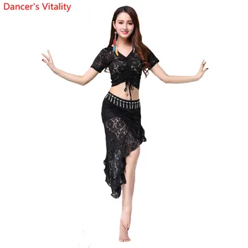 Encaje Oriental Danza del Vientre Trajes Conjunto Tops +Falda corta en la Cintura Faldas para las Mujeres de la India Bellydance, Danza Ropa de Bailarina de Desgaste
