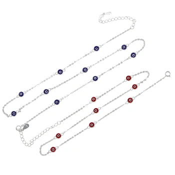 Encantos Boho de la plata esterlina 925 de la Cadena Azul rojo Perlas Mal de Ojo Collar para las Mujeres de la Moda de los Collares de kolye colar collares