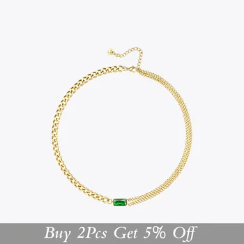 ENFASHION Piedra Verde Eslabón de la Cadena Gargantilla Collar de las Mujeres del Color del Oro de Vidrio de Acero Inoxidable Colgante de Collares de la Joyería de la Moda P3116