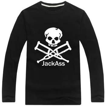 Envío gratis Jackass manga larga Camisetas de los Hombres de Algodón programa de MTV Jackass Cráneo de Moda de Camisetas