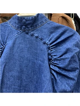 Envío gratis pesados de artesanía de las mujeres del dril de algodón de la moda plisada corta camisa de 2020New damas de otoño de manga larga de atrás de la cremallera de la parte superior de la camisa XL