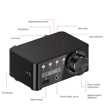 Equipo de alta fidelidad Digital de Potencia de Bluetooth 5.0 TPA3116 Amplificador de Audio de la junta de 50W+50W Stereo AMP Amplificador de cine en Casa de USB TF Tarjeta de Jugador