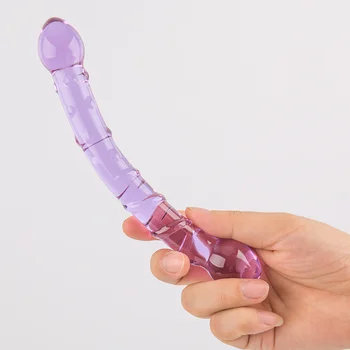 Erótica Terminó Doble Cristal Pyrex de Vidrio Consolador Pene Artificial de los Gránulos Espiral Punto G Simulador de Dick Adulta de los Juguetes Sexuales para la Mujer