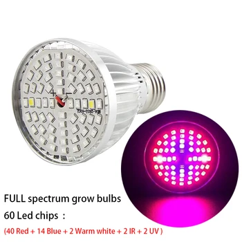 Espectro completo de 60 LED Planta Crecer Luz soporte de la lámpara UV, IR creciendo luz de Aluminio de la Cubierta de fito Lámpara de efecto Invernadero vegs el crecimiento de flores 130685