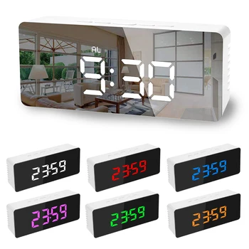 Espejo Digital de la Pantalla LED de Alarma del Reloj Multifunción de Repetición de alarma Reloj de Escritorio de la Temperatura del Calendario USB/AAA Electrónicos Alimentados