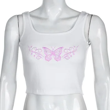 ESTACIONES de Bordado de Mariposa de la Mujer camisetas, Camisetas de Verano Sleevless Casual Crop Top Damas de Blanco de la Moda Mini Chaleco 2020 ASVE80725