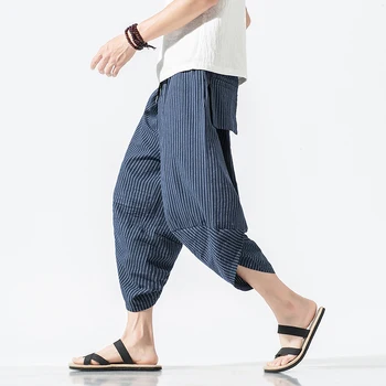 Estilo chino de Harén Pantalones de los Hombres de Verano de 2020 Casual Rayas Corredores de Pantalones de Hombre Ropa de Algodón de la Pantorrilla-longitud de los Pantalones de los Hombres