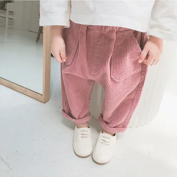Estilo coreano de las niñas de bebé de algodón pana sueltos pantalones infantil de los niños de color sólido de moda casual pantalones niños ropa de Otoño
