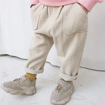 Estilo coreano de las niñas de bebé de algodón pana sueltos pantalones infantil de los niños de color sólido de moda casual pantalones niños ropa de Otoño