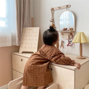 Estilo coreano de Madera, Espejo de tocador Decoración de Almacenamiento Estante Espejo de Registro de Espejo de Pared para Colgar en Pared Decoración del Hogar de la Fotografía Props