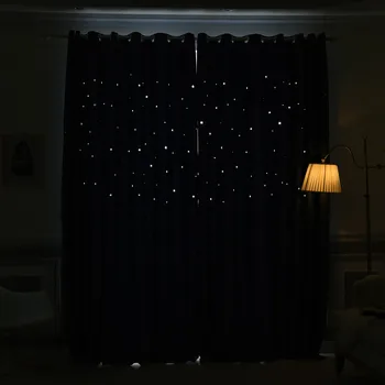 Estrella vacía Cortinas para el Dormitorio de los Niños de la Moda de Poliéster Grueso de la Tela de Imitación de Cáñamo de Color Sólido de Hotel Sala de estar Caída