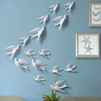 Etiquetas engomadas de la pared de tragar la decoración del hogar, sala de estar dormitorio 3d pegatinas de pared decoración de adornos resina de aves estatuilla estatua en la pared