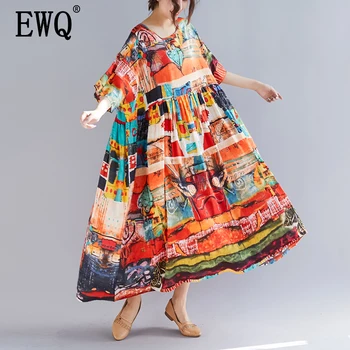 EWQ 2020 Oversize de Impresión de las Mujeres Vestido de Verano, Vestido de Algodón Mujer Dama Vestidos Sueltos Casual Hoilday Vestidos de Gran Tamaño 5xl 3AJ191