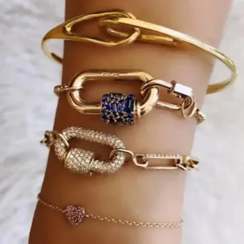 Exquisito estilo punk pulsera de cadena de la mano brillante espiral hebilla decorativa brazalete par de accesorios de regalo para los amigos de hip hop