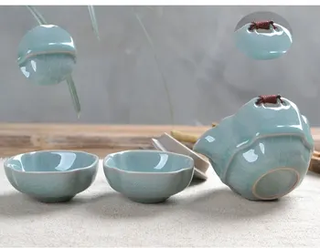 Exquisito juego de té Ruyao Ru Hornos de Celadon Geware de porcelana portátil de juegos de Té de Viaje juego de Té de Cerámica taza de té y la Tetera Geyao Quik Copa