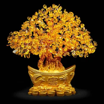 Extra grande de oro natural citrino dinero de la suerte de árbol de vaca de efectivo de los negocios de artesanía casa nueva don lingote decoración del árbol de la escultura