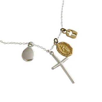 F. I. N. S S925 Collar de Plata de ley INS el Oro, la Plata de la Cruz de la Virgen María de la Moneda Colgante de Collar de Plata 925 De la Joyería Fina