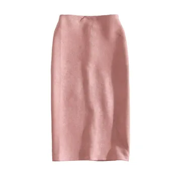 Falda Midi de otoño de la mitad de la longitud de la espalda de división de la bolsa de cadera falda de gamuza de color sólido profesional lápiz de un paso de la falda caliente falda lápiz