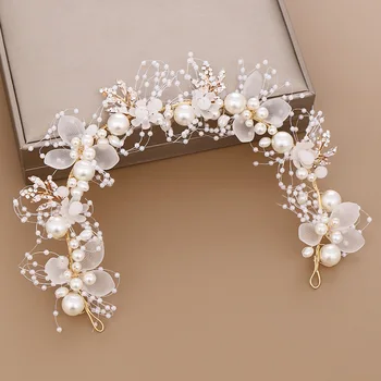 FD001 Nuevo diseño de la perla flloral de novia de la boda de diadema hecha a mano hojas de oro de la diadema de cabello decoración para la novia