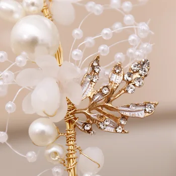 FD001 Nuevo diseño de la perla flloral de novia de la boda de diadema hecha a mano hojas de oro de la diadema de cabello decoración para la novia