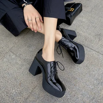 FEDONAS Superficial Zapatos de Mujer con Plataforma de Cuero Genuino zapatos de Tacón Alto Zapatos De las Mujeres de la Cruz Empató Otoño más reciente de la Boda de Baile Bombas